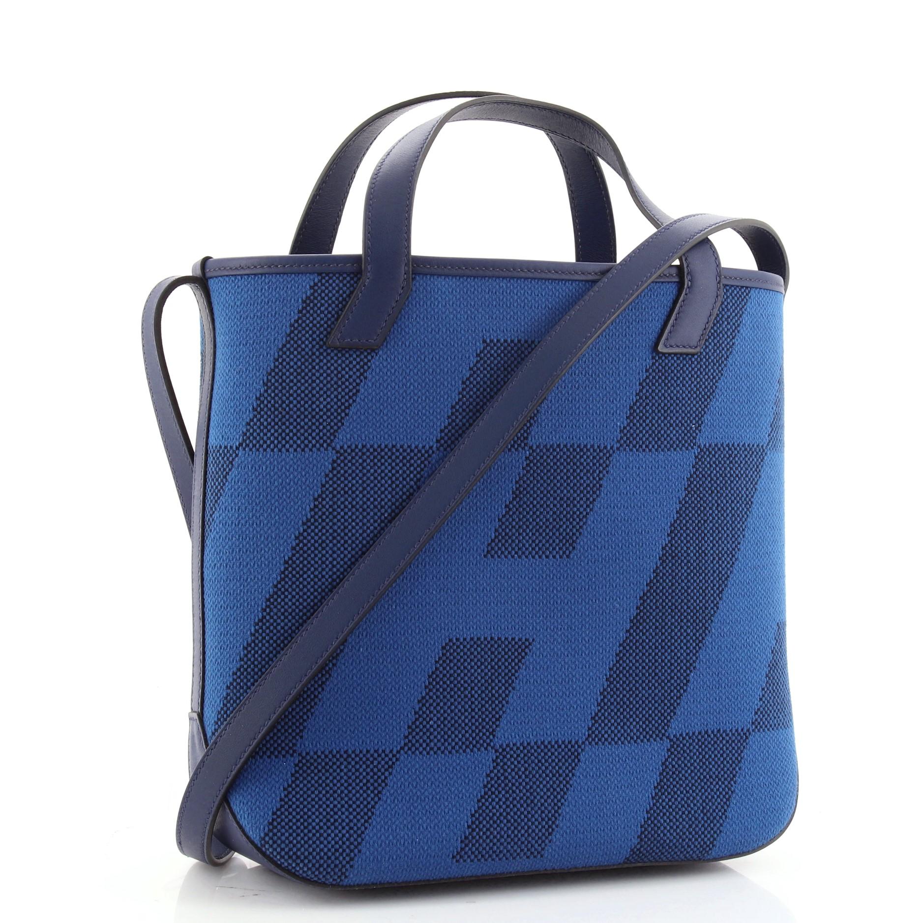 Blue Hermes Cabas H en Biais Tote Canvas with Leather 27