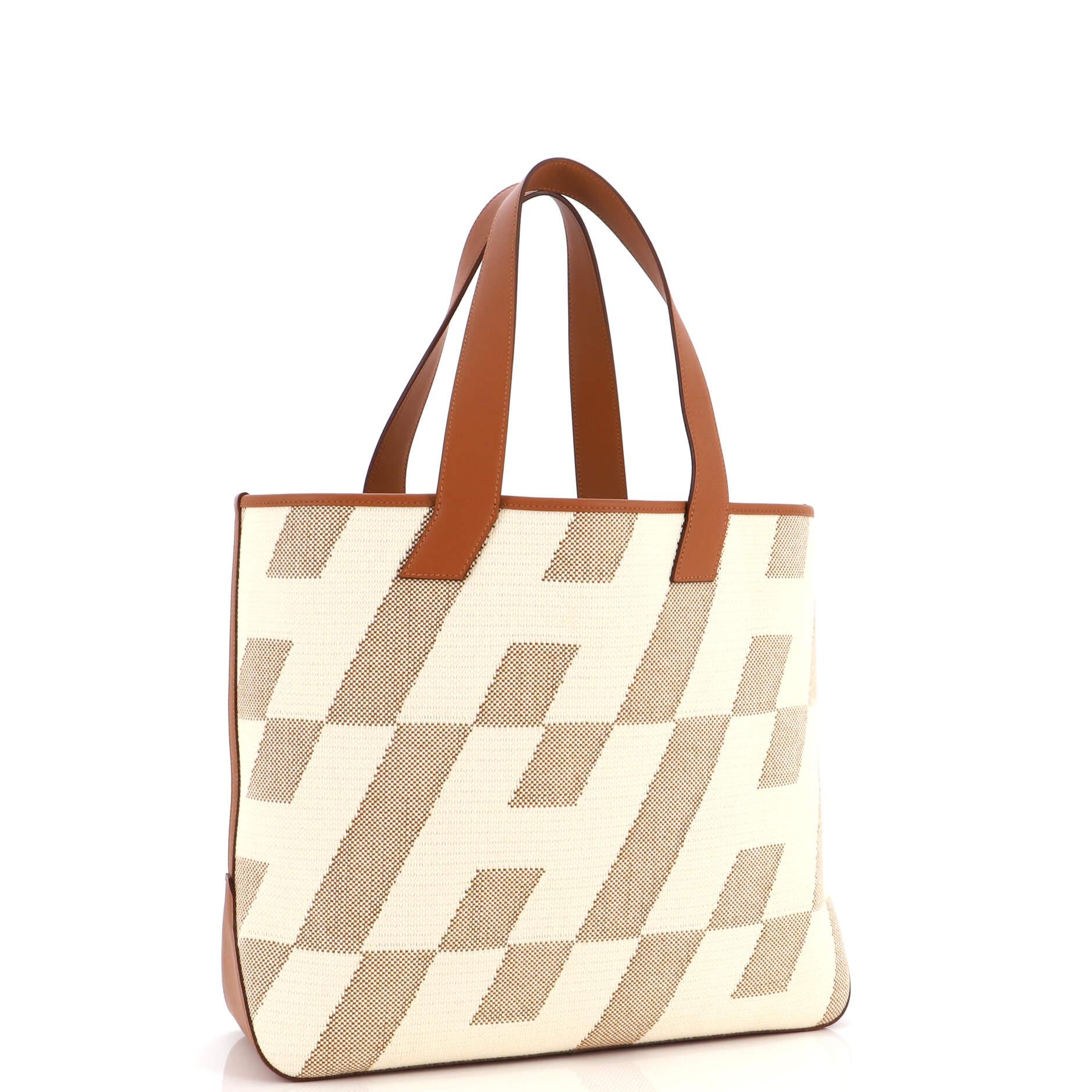 Hermes Cabas H en Biais Tote Canvas with Leather 40 In Good Condition For Sale In NY, NY