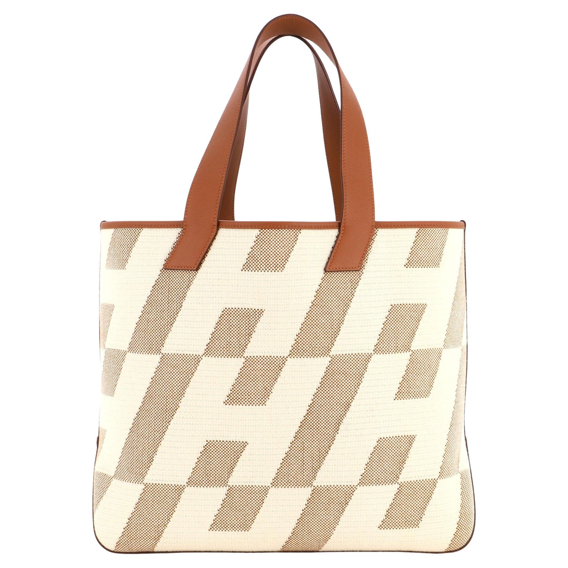 Hermes Cabas H en Biais Tote Canvas with Leather 40 For Sale