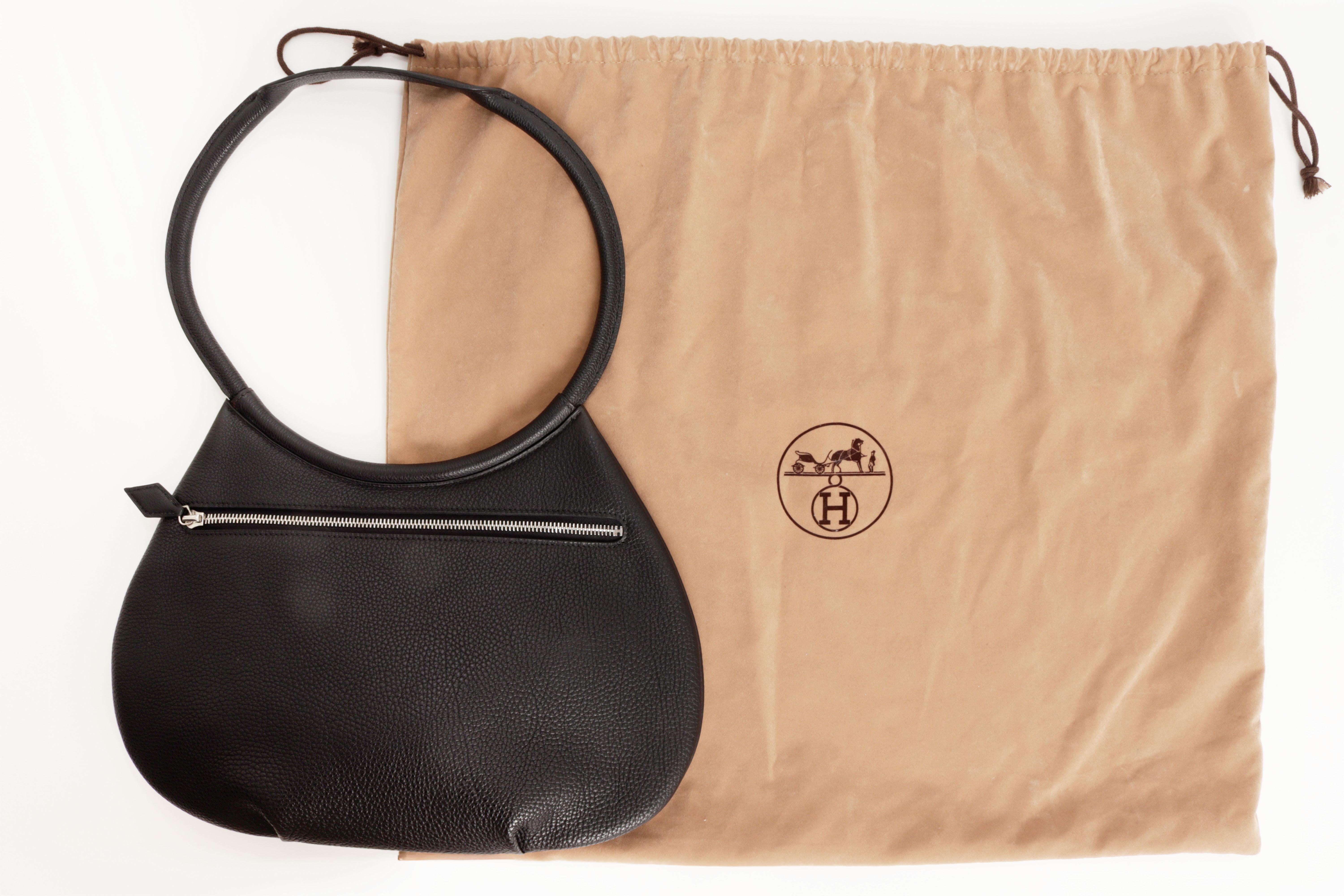 Borsa a tracolla Hermes Cacahuete in pelle nera di Togo con finiture Palladium 2001 in vendita 8