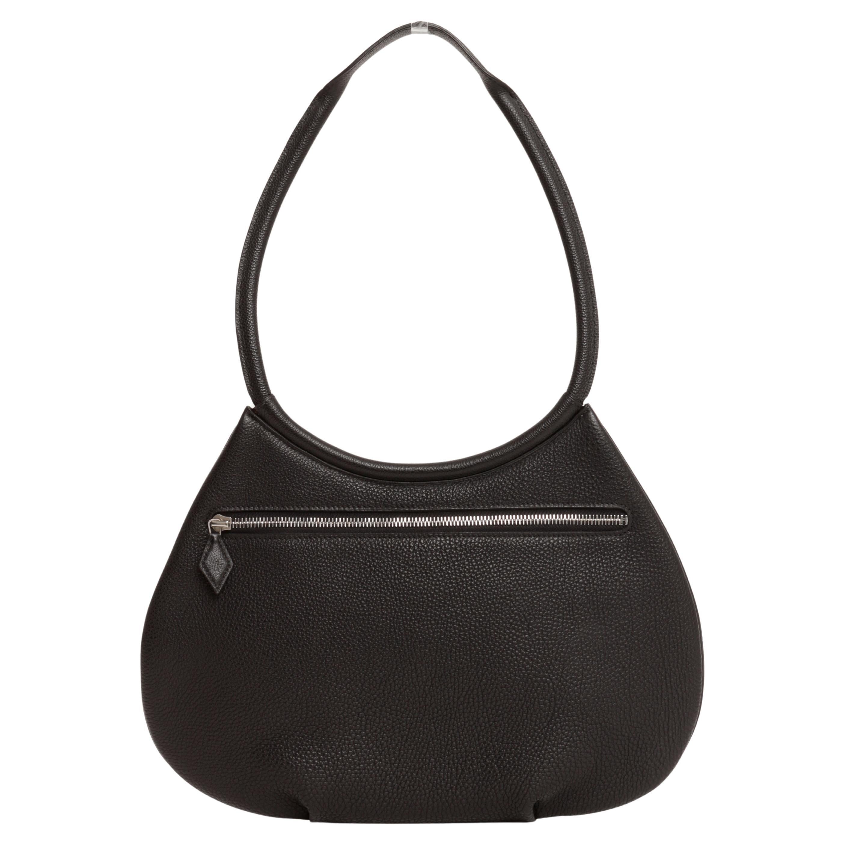 Borsa a tracolla Hermes Cacahuete in pelle nera di Togo con finiture Palladium 2001