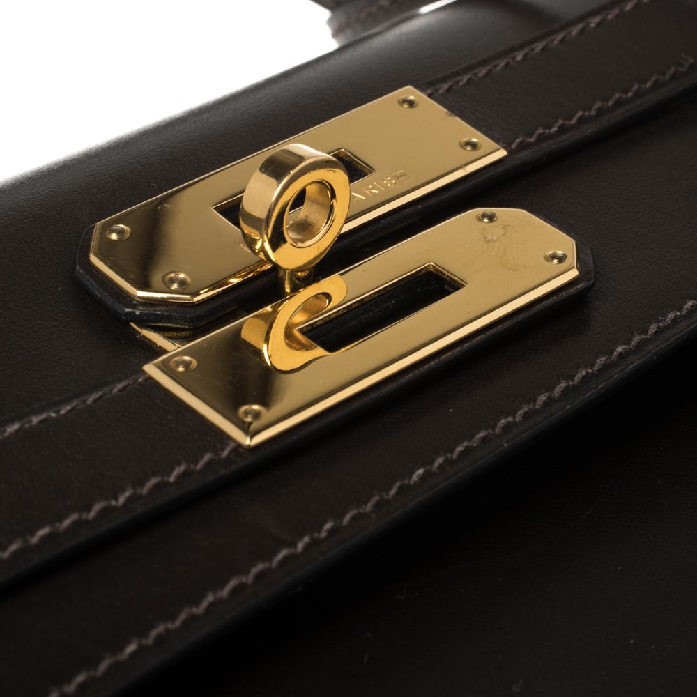 Hermes Cacao Box Calf Leather Gold Hardware Kelly Sellier 35 Bag 6