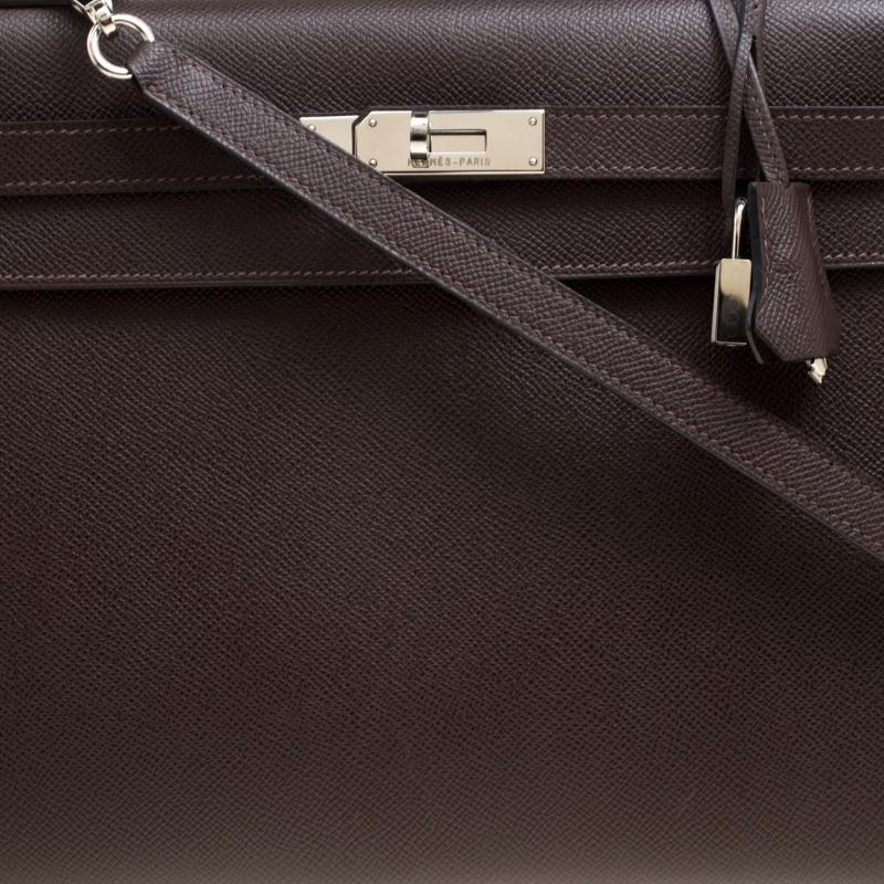 Black Hermes Cacao Epsom Leather Palladium Hardware Kelly Sellier 32 Bag