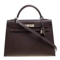 Hermes Cacao Epsom Leather Palladium Hardware Kelly Sellier 32 Bag