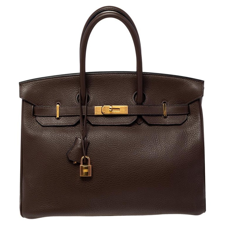 Hermes Cacao Taurillon Clemence Leather Gold Plated Birkin 35 Bag at ...