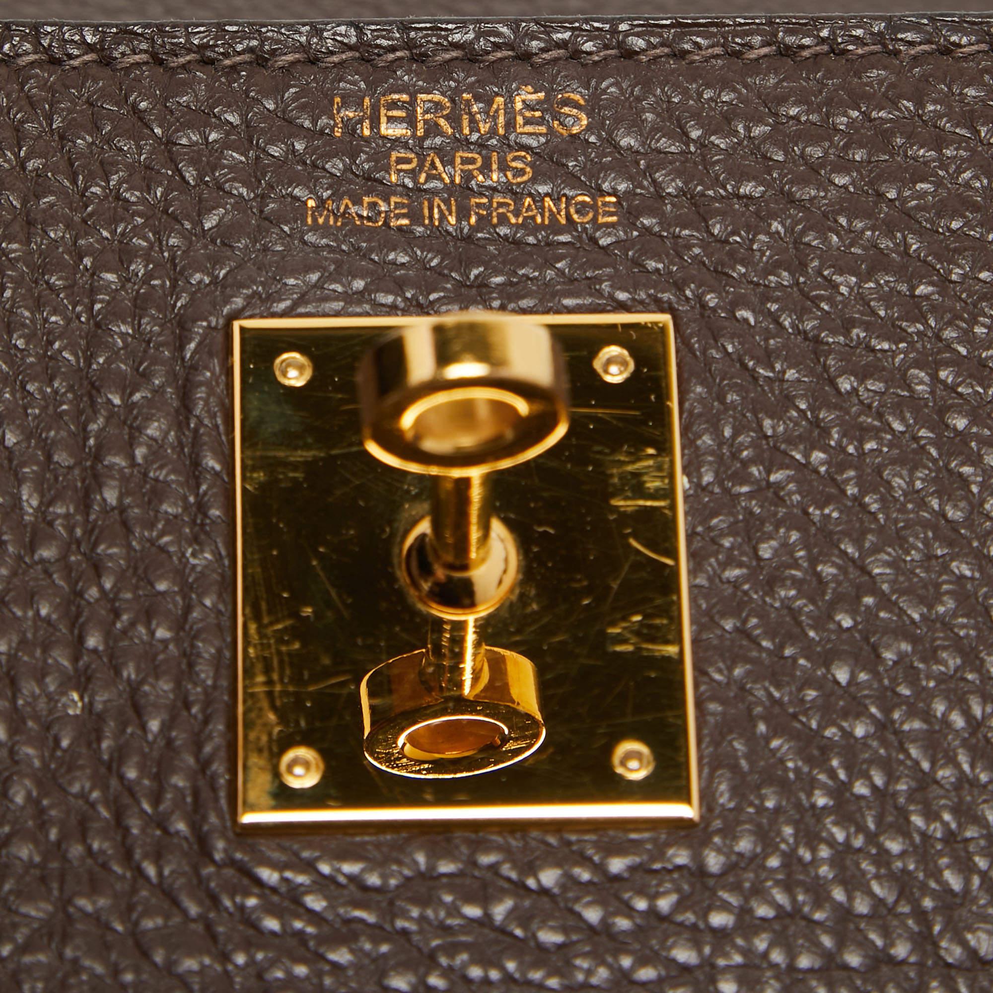 Hermes Kakao Togo Leder Gold Finish Kelly Retourne 35 Tasche im Angebot 2