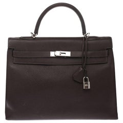 Hermes Cacao Togo Leather Palladium Hardware Kelly Sellier 35 Bag