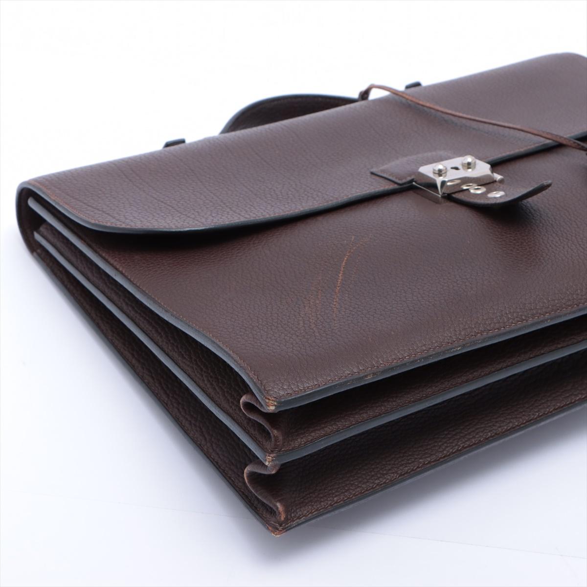 Black Hermes Cacao Togo Leather Sac a Depeches 38cm Briefcase Bag