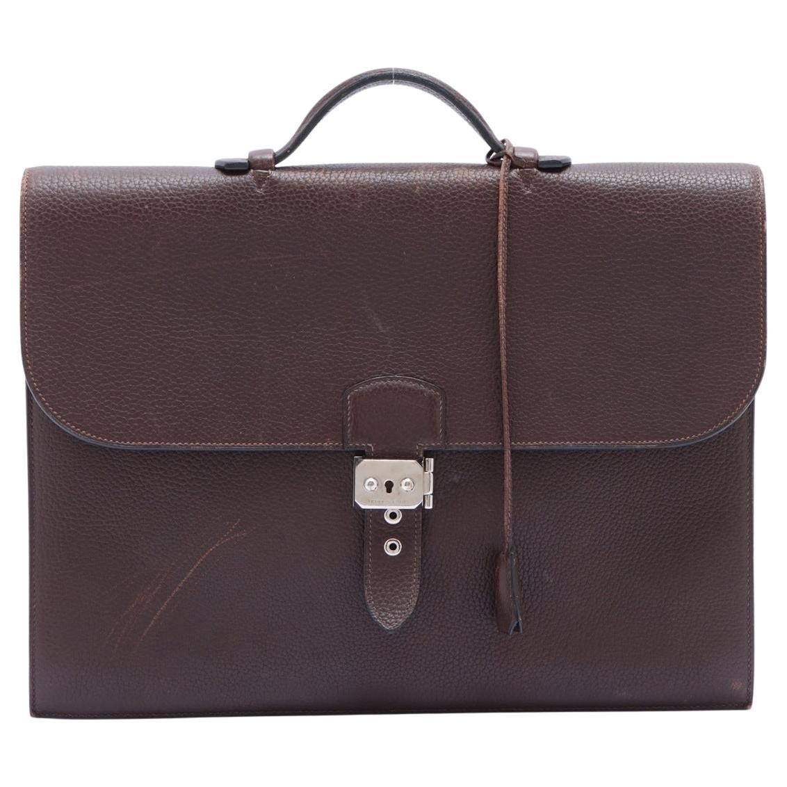 Hermes Cacao Togo Leather Sac a Depeches 38cm Briefcase Bag