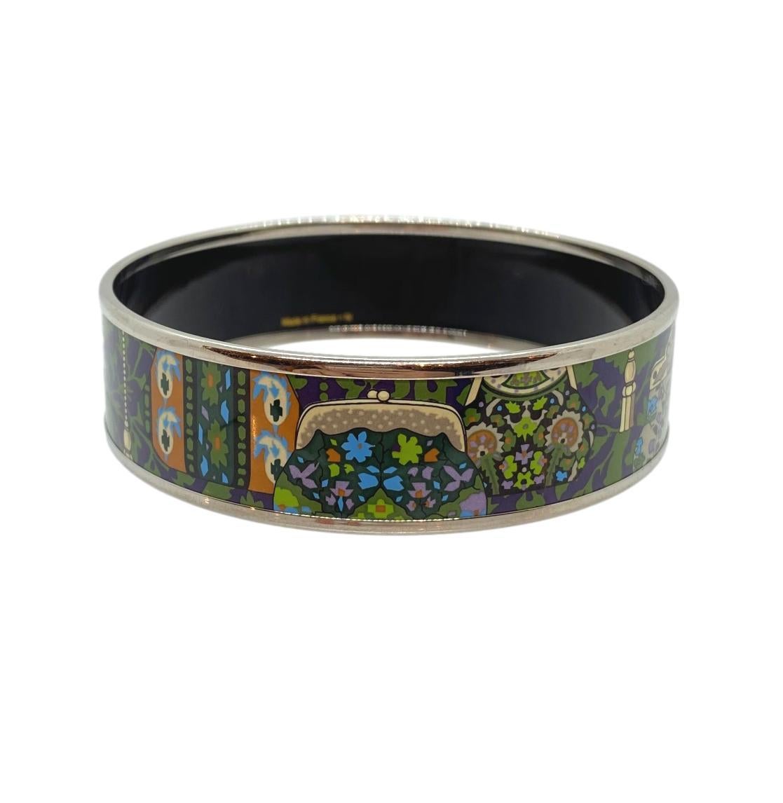 Hermès Cachemire de Tamara Enamel and Palladium Bracelet Bangle In Good Condition In Banner Elk, NC