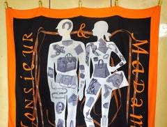 Vintage Hermès 2006 Cashmere Silk Shawl 'Monsieur et Madame'