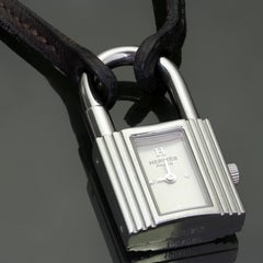 HERMES Cadena Padlock Watch Key Bag Charm Brown Leather