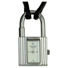 HERMES Cadena Padlock Watch Key Bag Charm Brown Leather 