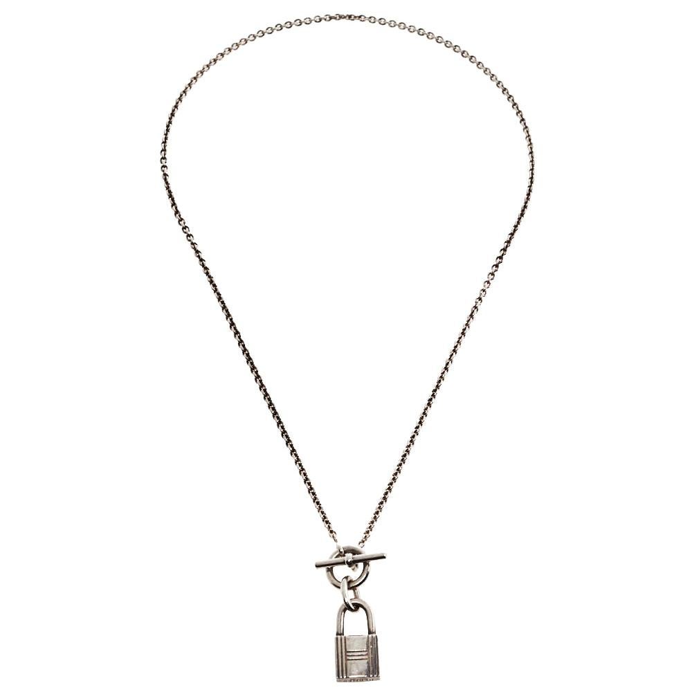 Hermes Cadenas Kelly Sterling Silver Pendant Necklace
