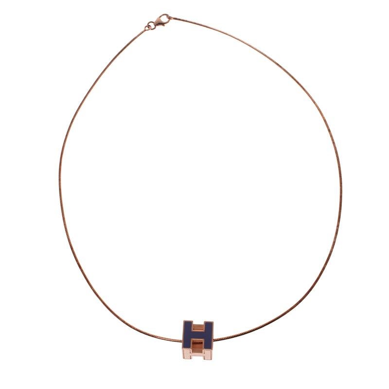 This necklace by Hermes is so pretty, it won't just make you look good but you'll also love having it around your neck. The exquisite creation is crafted from rose gold-plated metal, and it comes with an H cube pendant coated in purple