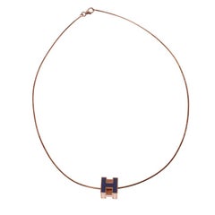 Hermes Cage d'H Purple Enamel Rose Gold Plated Pendant Necklace