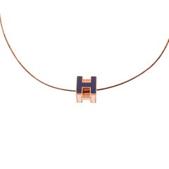 Hermes Cage d'H Purple Enamel Rose Gold Plated Pendant Necklace