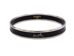 Hermes Caleche Black Enamel Bangle Bracelet