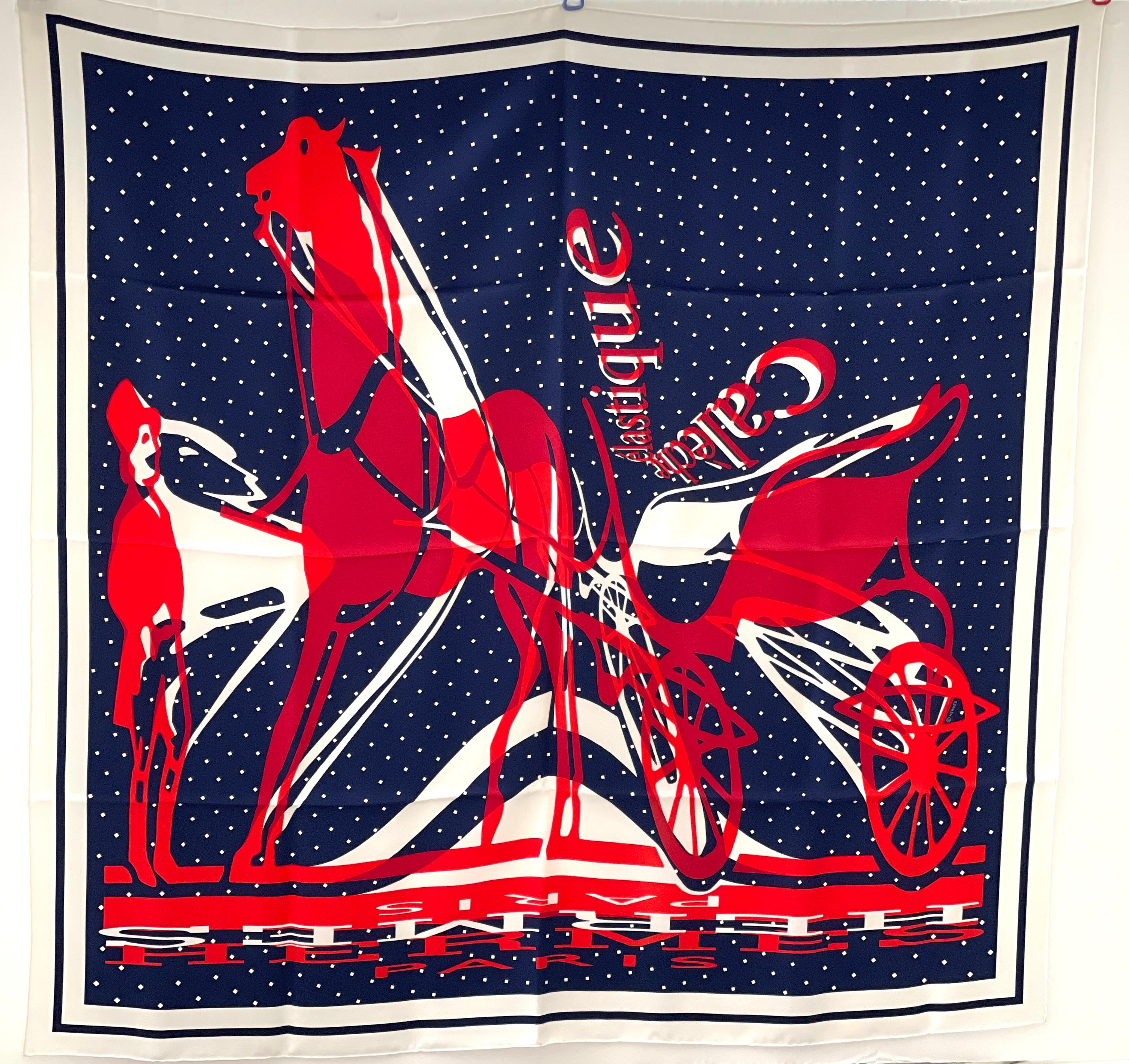 Hermes Caleche Elastique Remix Silk Scarf Red White Blue In New Condition For Sale In West Chester, PA