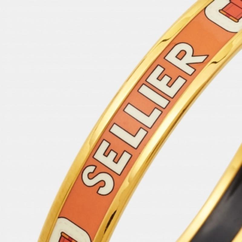 Hermès Caleche Emaille vergoldet Schmales Armband im Angebot 6