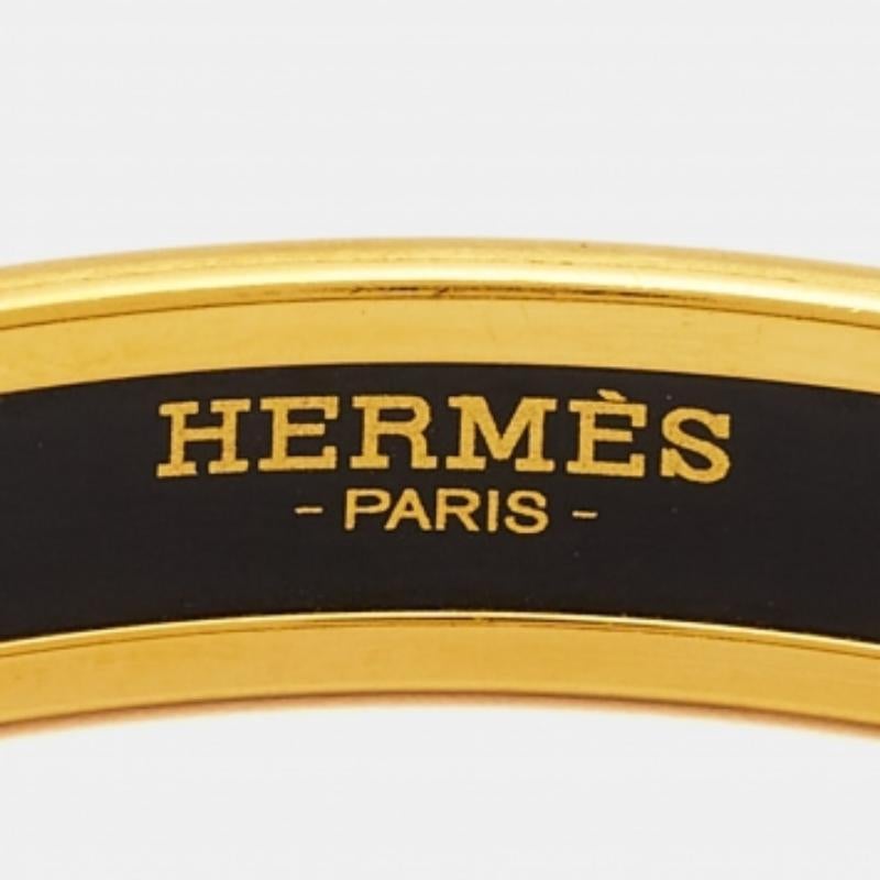 Hermès Caleche Emaille vergoldet Schmales Armband im Angebot 2
