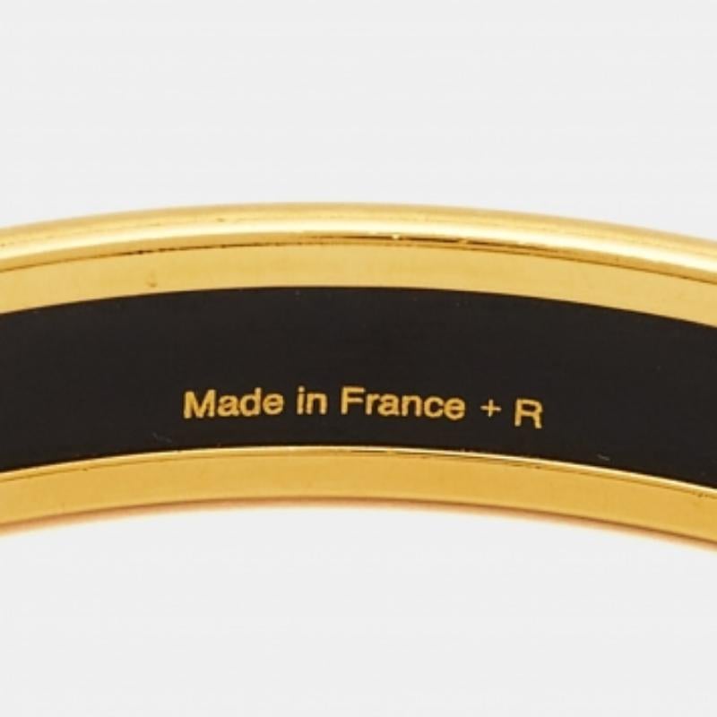 Hermès Caleche Emaille vergoldet Schmales Armband im Angebot 3