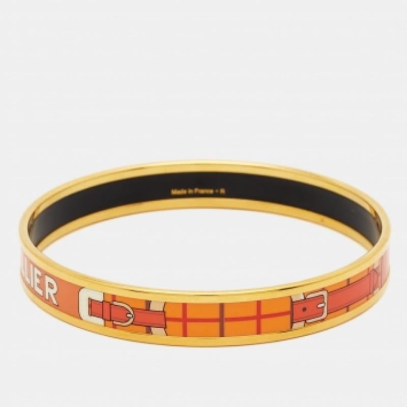 Hermès Caleche Emaille vergoldet Schmales Armband im Angebot 4