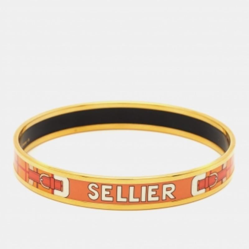 Hermès Caleche Emaille vergoldet Schmales Armband im Angebot 5
