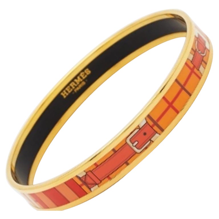 Hermès Caleche Emaille vergoldet Schmales Armband im Angebot