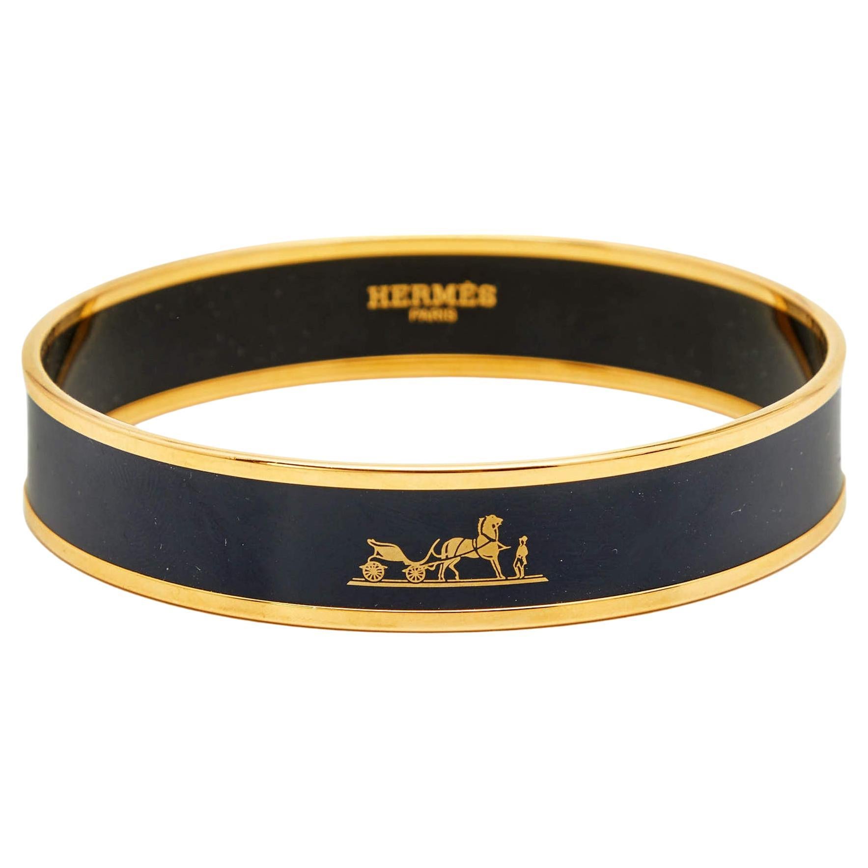 Hermes Caleche Enamel Gold Plated Wide Bangle Bracelet