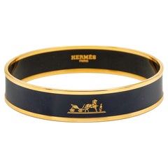 Hermes Caleche Enamel Gold Plated Wide Bangle Bracelet