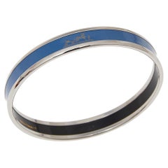 Hermès Calèche Light Blue Enamel Palladium Plated Bangle Bracelet