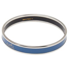 Hermès Calèche Light Blue Enamel Palladium Plated Bangle Bracelet
