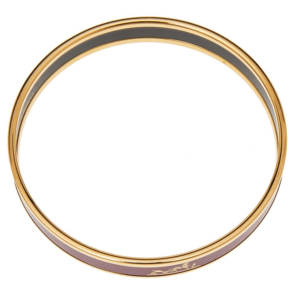 Contemporary Hermès Calèche Mauve Enamel Gold Plated Bangle Bracelet