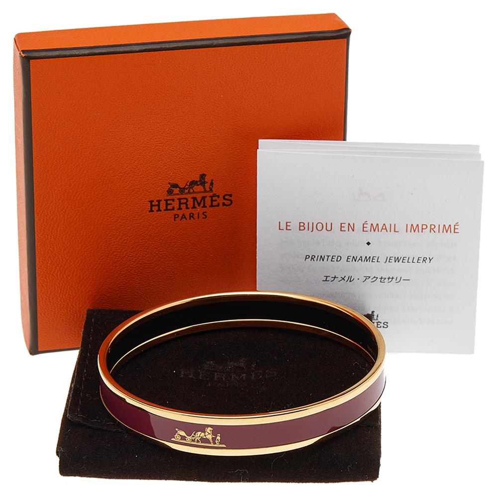 Women's Hermès Calèche Mauve Enamel Gold Plated Bangle Bracelet