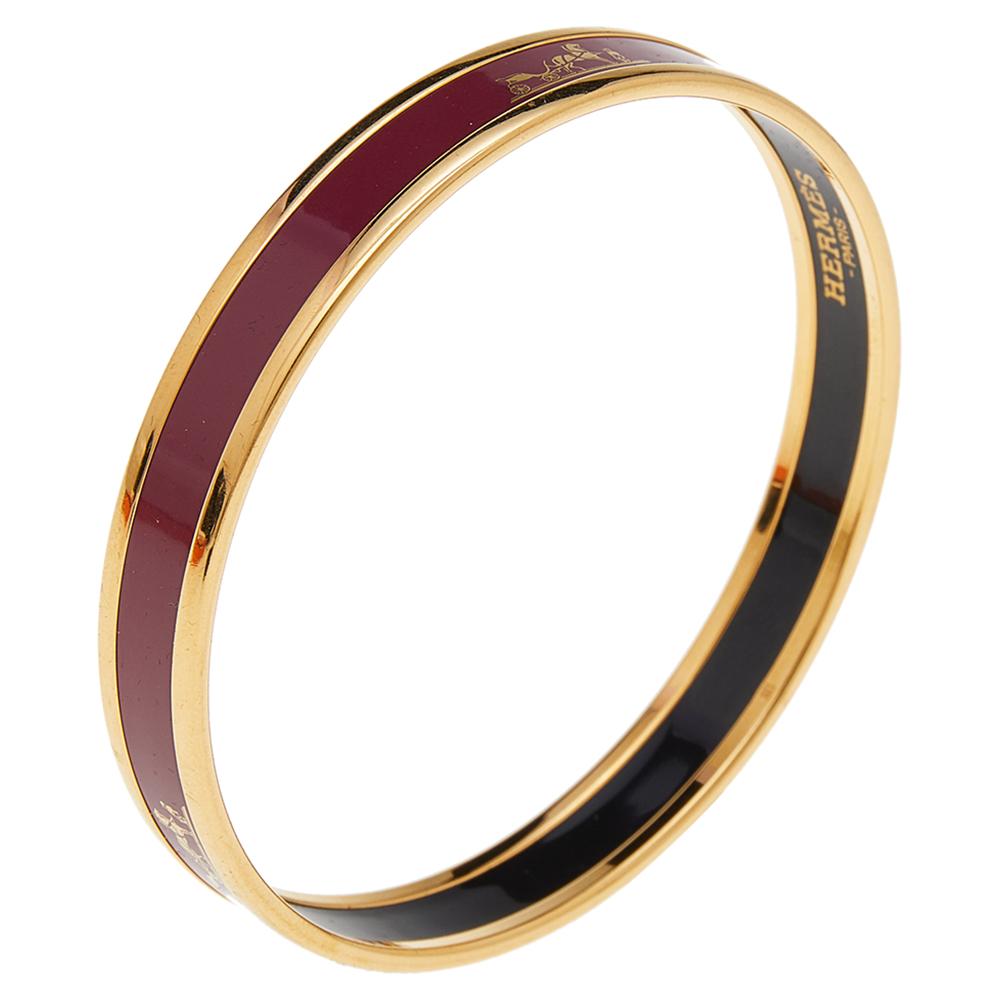 Hermès Calèche Mauve Enamel Gold Plated Bangle Bracelet 1