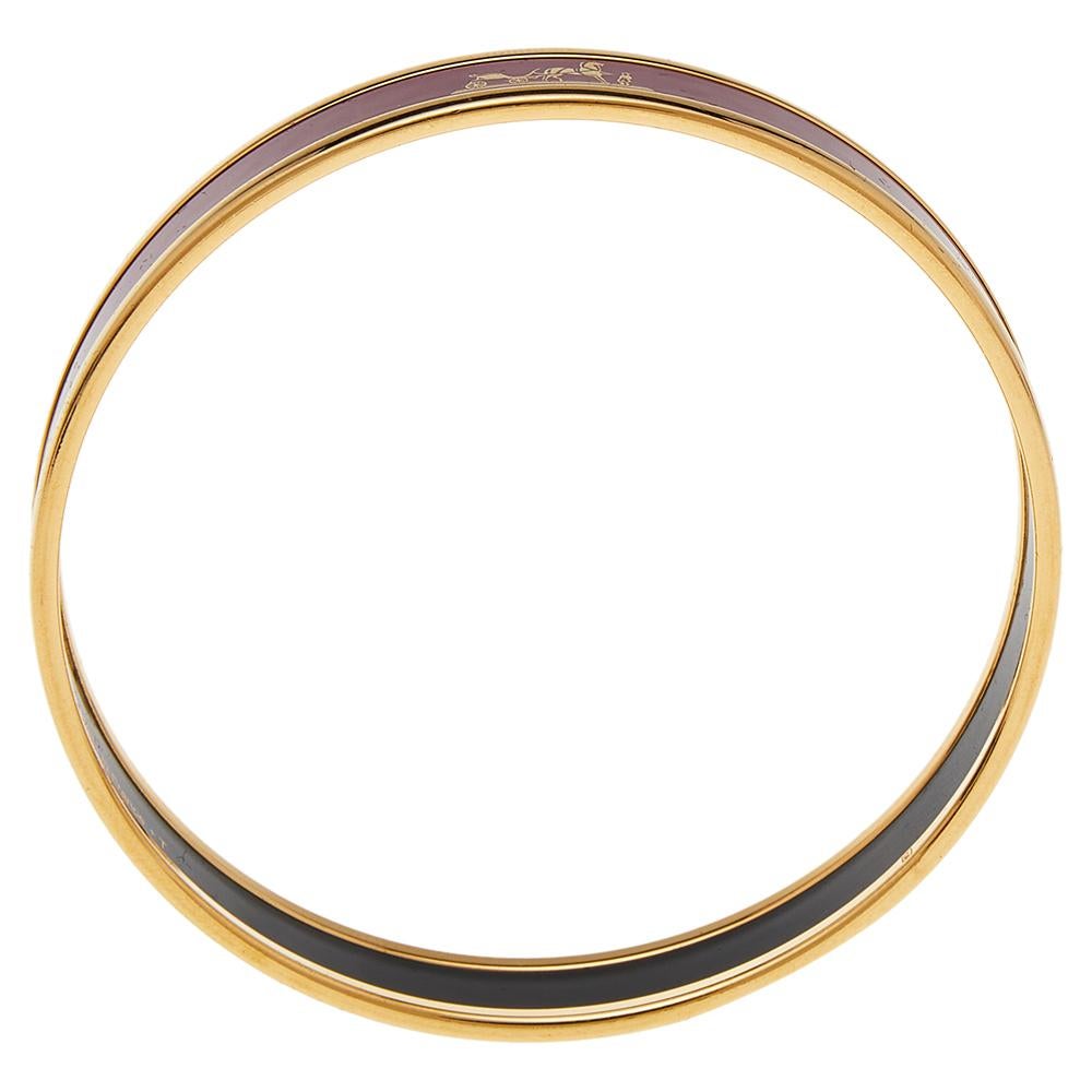 Hermès Calèche Mauve Enamel Gold Plated Bangle Bracelet 2