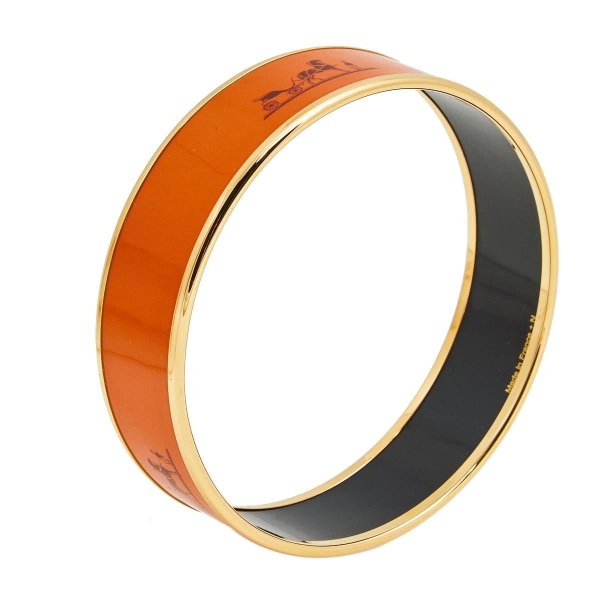 Contemporary Hermès Caleche Orange Enamel Gold Plated Bangle Bracelet