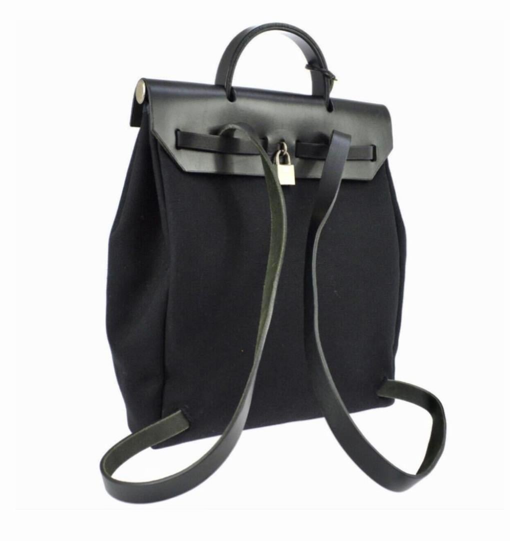 HERMES Calf Leather  Her Bag Backpack Black, Pre Loved 1