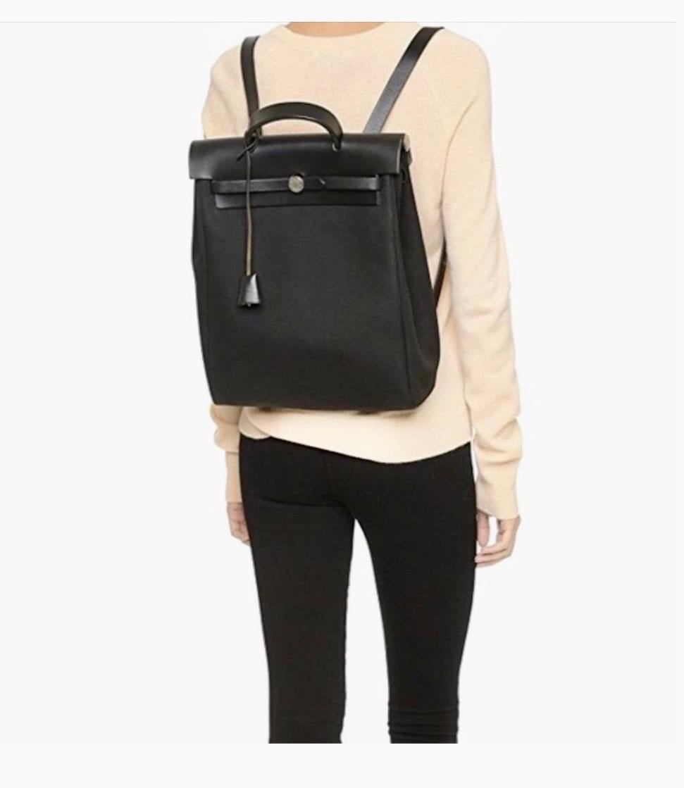 HERMES Calf Leather  Her Bag Backpack Black, Pre Loved 2