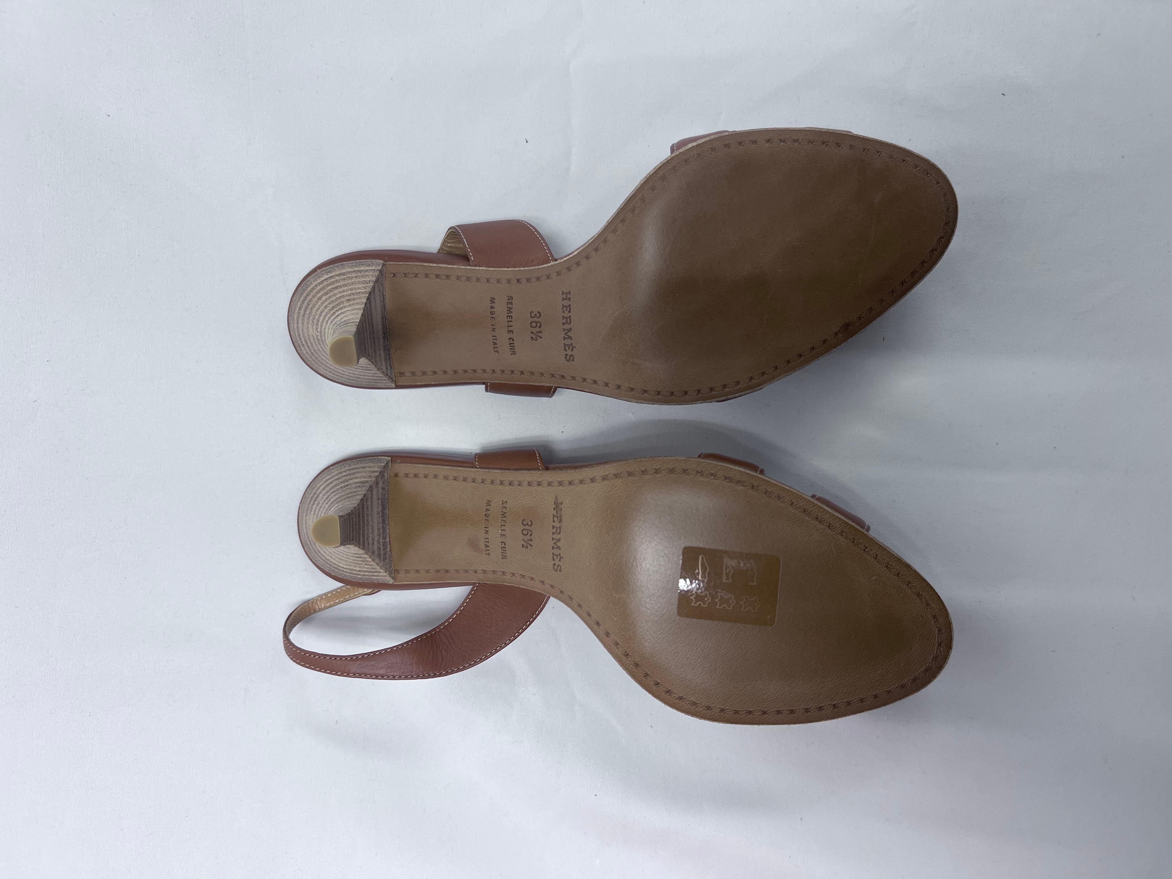 Hermès Calfskin Night Slingback Heels Brown Size 36.5 In Excellent Condition In West Hartford, CT