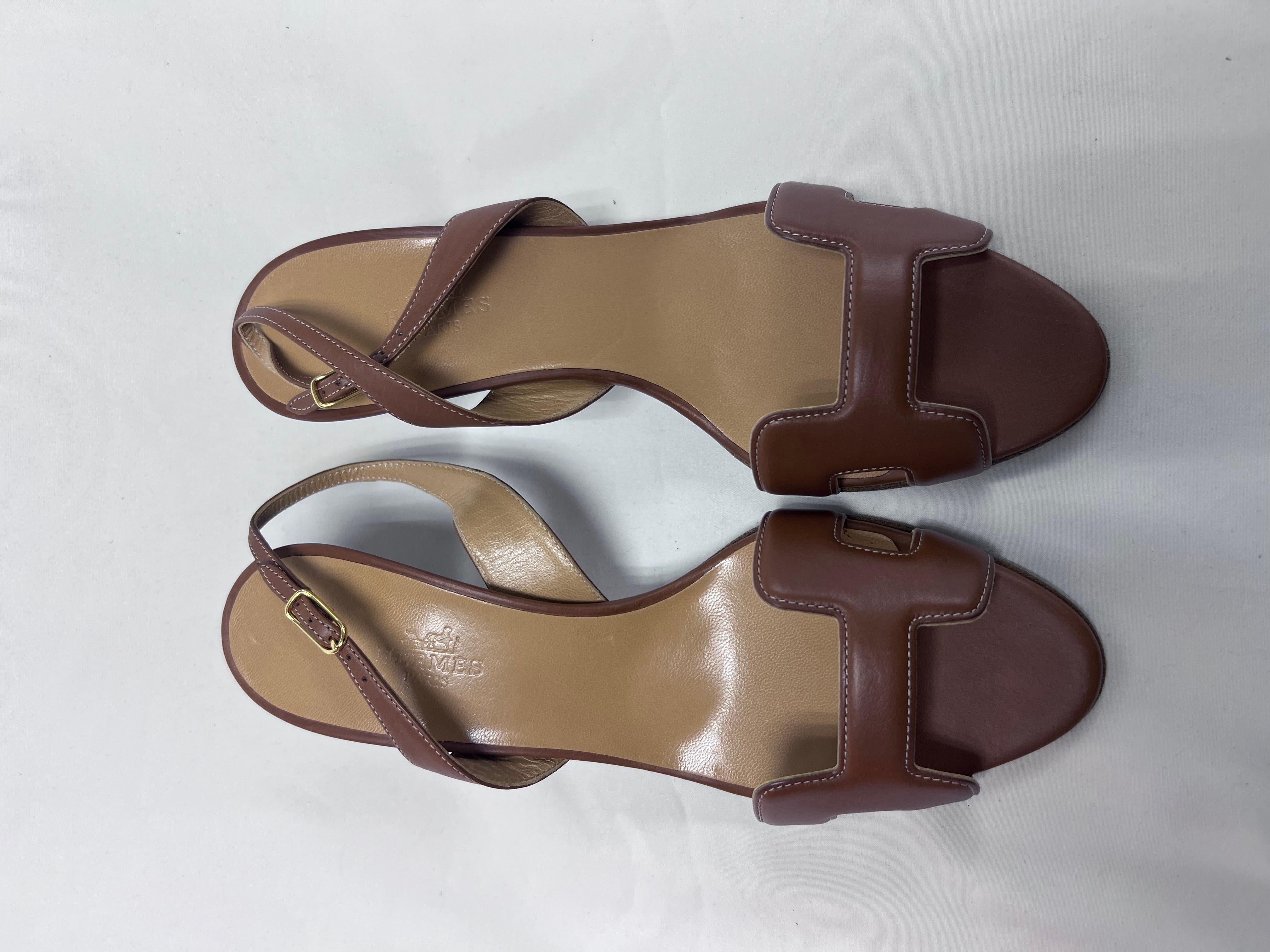 Women's Hermès Calfskin Night Slingback Heels Brown Size 36.5