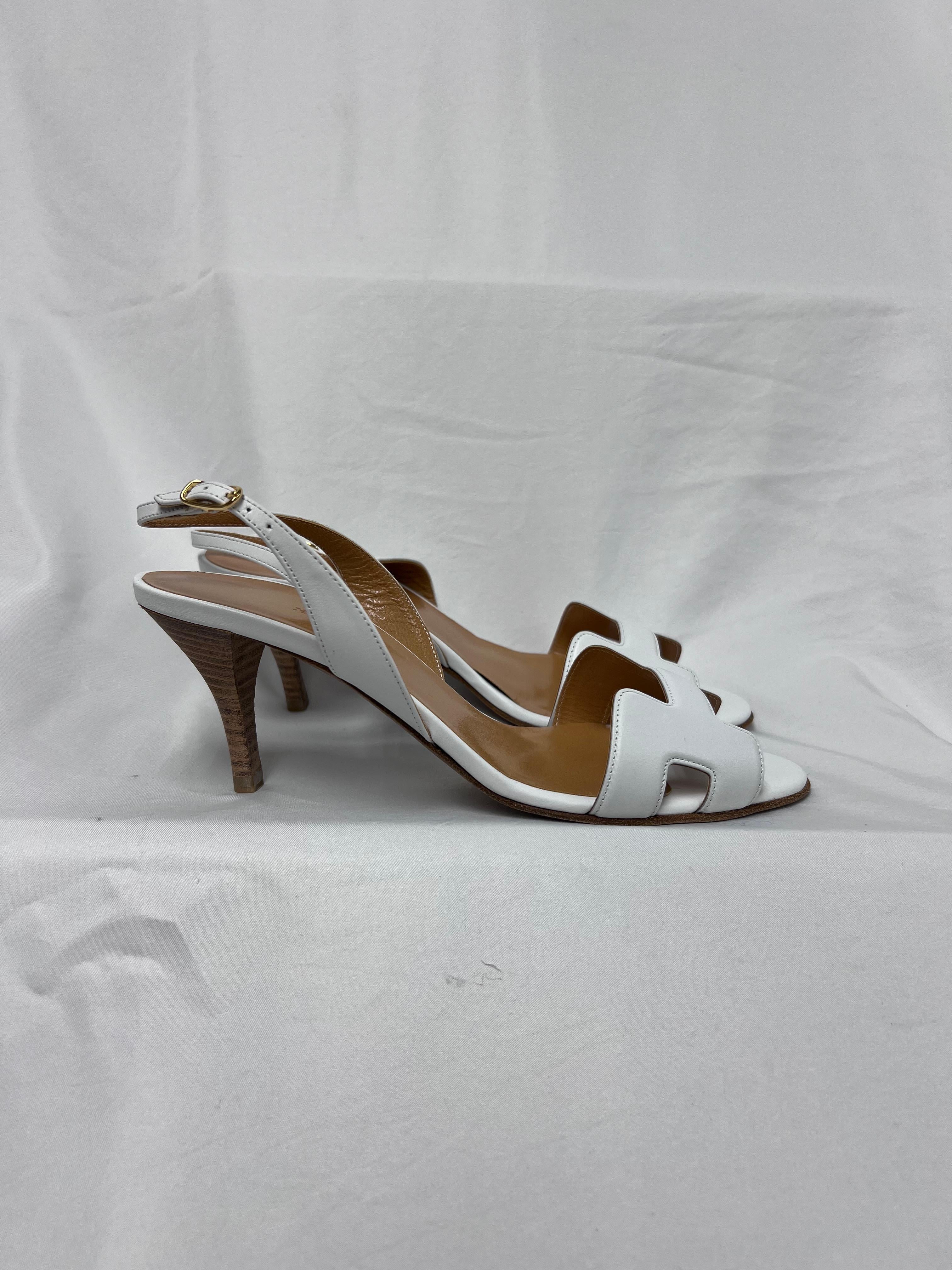Brown Hermès Calfskin Night Slingback Heels White Size 36.5