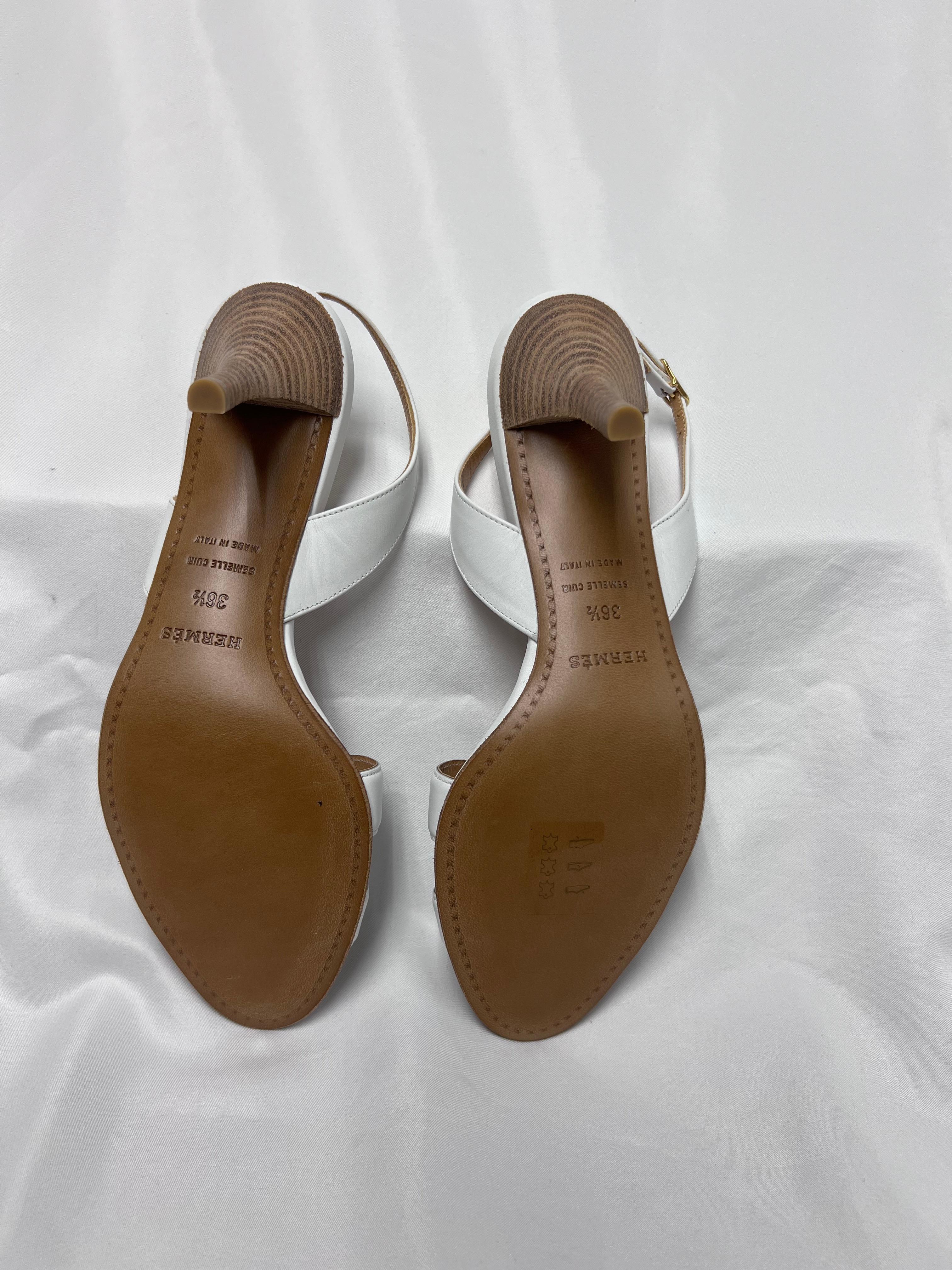 Women's Hermès Calfskin Night Slingback Heels White Size 36.5