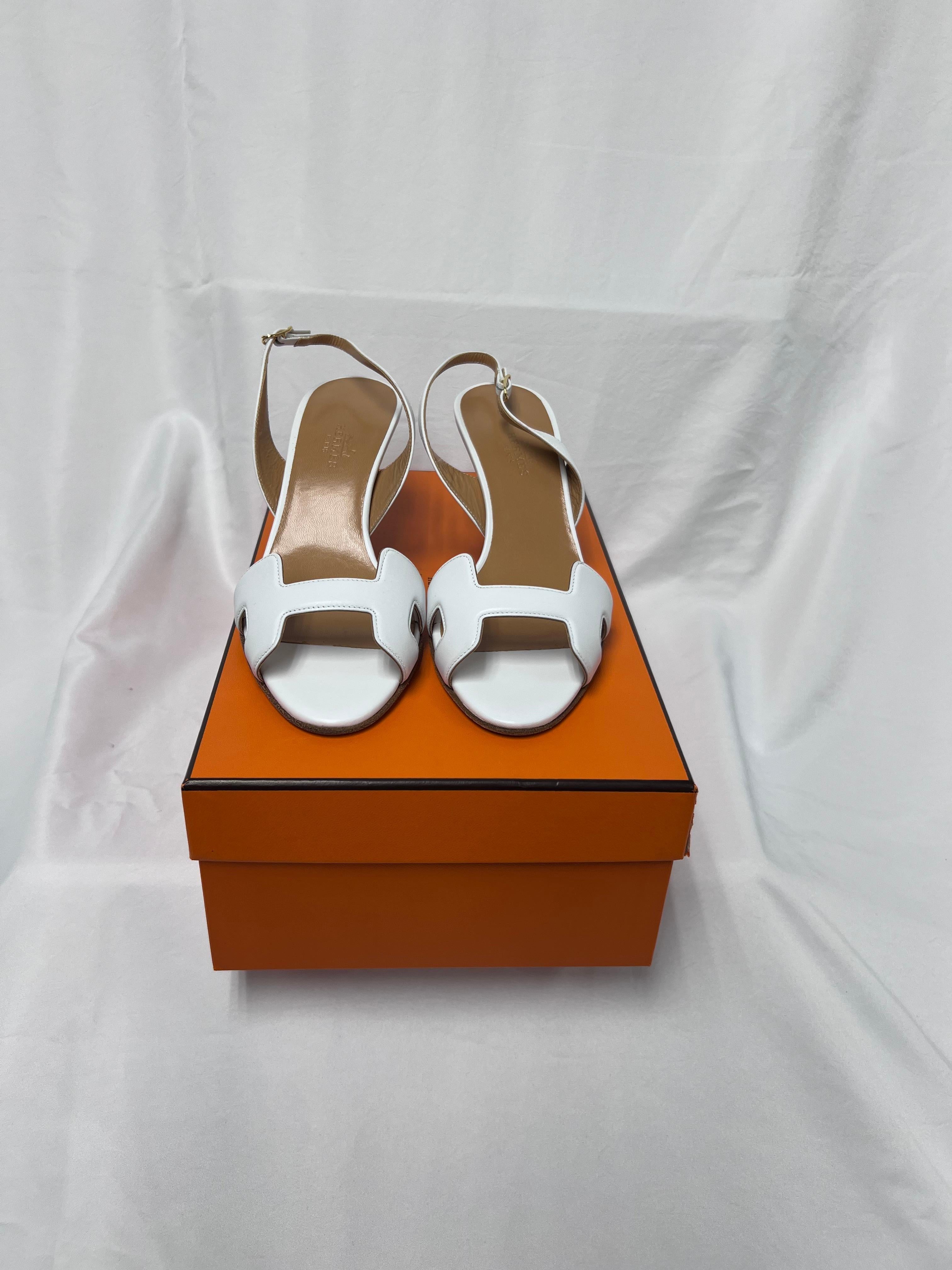 Hermès Calfskin Night Slingback Heels White Size 36.5 1