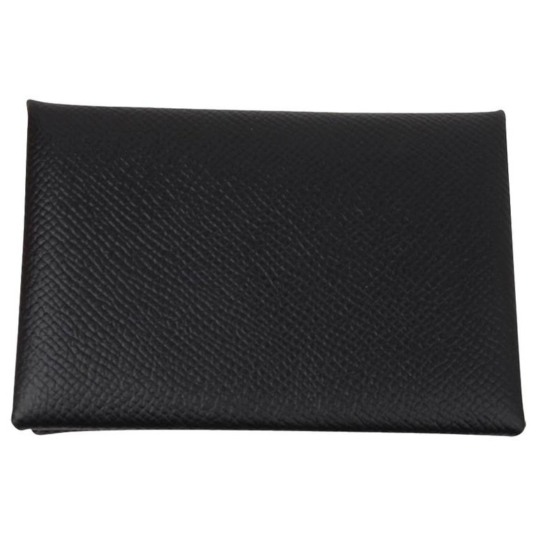 Hermes Calvi Black Epsom Leather Card Holder New w/Box at 1stDibs