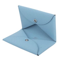 Hermes Calvi Blue Celeste Chevre Mysore Leather Card Holder New w/ Box