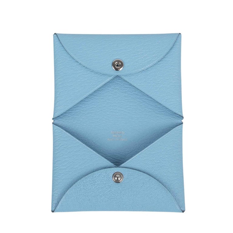 Hermes Calvi Blue Celeste Chevre Mysore Leather Card Holder New w/ Box For  Sale at 1stDibs