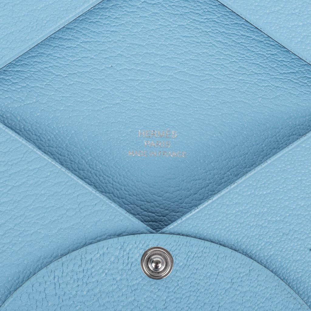 Hermès - Porte-cartes Mysore en cuir de chèvre Calvi bleu céleste, neuf avec boîte Neuf - En vente à Miami, FL