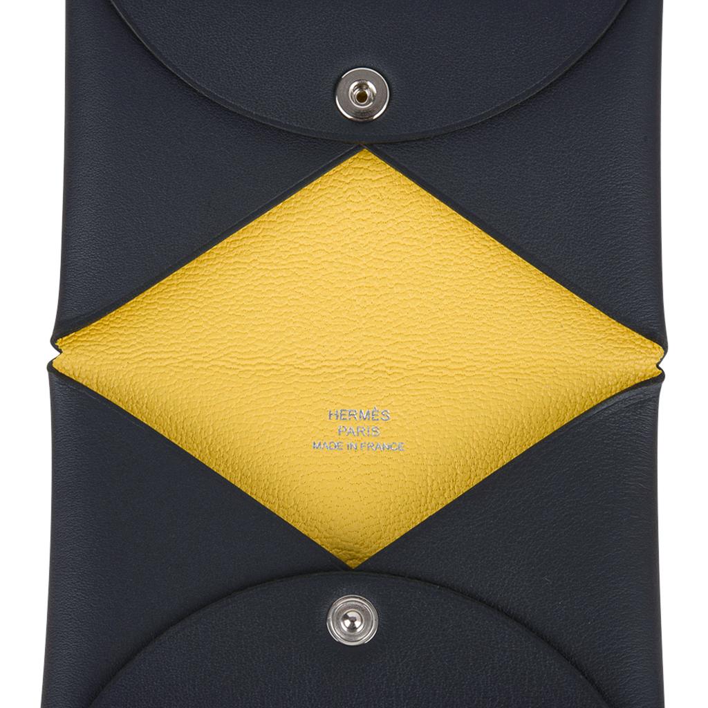 Women's or Men's Hermes Calvi Sailor Tattoo Blue Indigo Jaune De Naples Bi-Color Card Holder